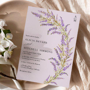 Invitación Lavender boda de acuarela floral otoño
