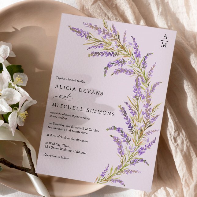 Invitación Lavender boda de acuarela floral otoño (Subido por el creador)