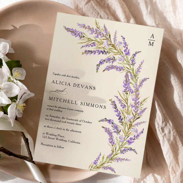 Invitación Lavender boda de acuarela floral otoño (Subido por el creador)
