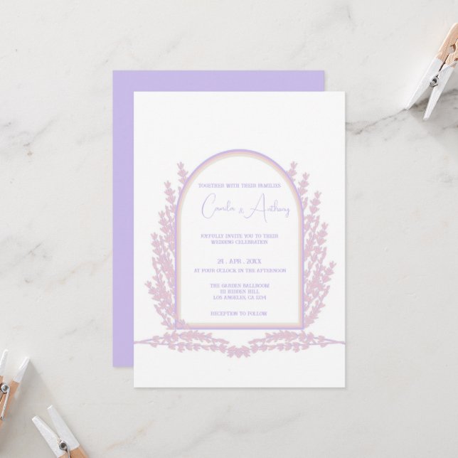 Invitación Lavender Boda de Boho Floral Rosa (Anverso/Reverso In Situ)