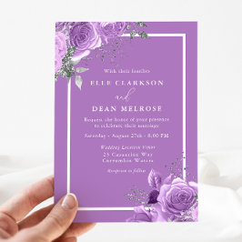 Invitación Lavender Boda de borde blanco morado floral