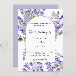 Invitación Lavender boda de escritura blanca con arco floral