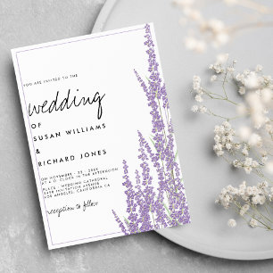 Invitación Lavender boda floral manuscrito blanco