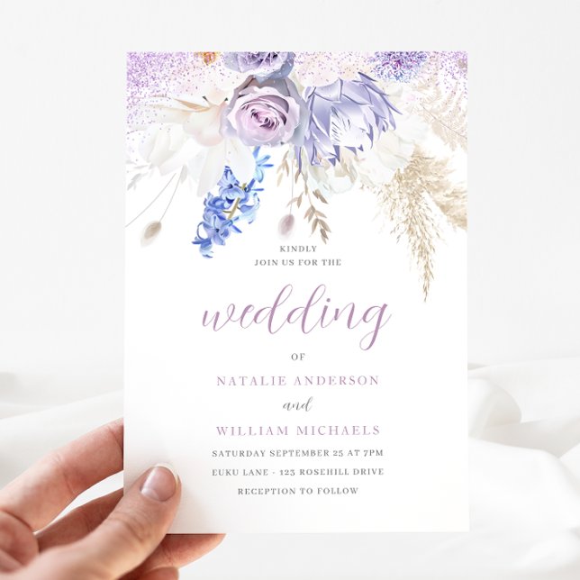 Invitación Lavender Boda morado y marfil blanco floral (Subido por el creador)