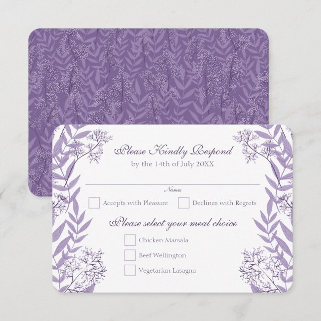 Invitación Lavender Boda púrpura Vintage Botánico (Anverso / Reverso)