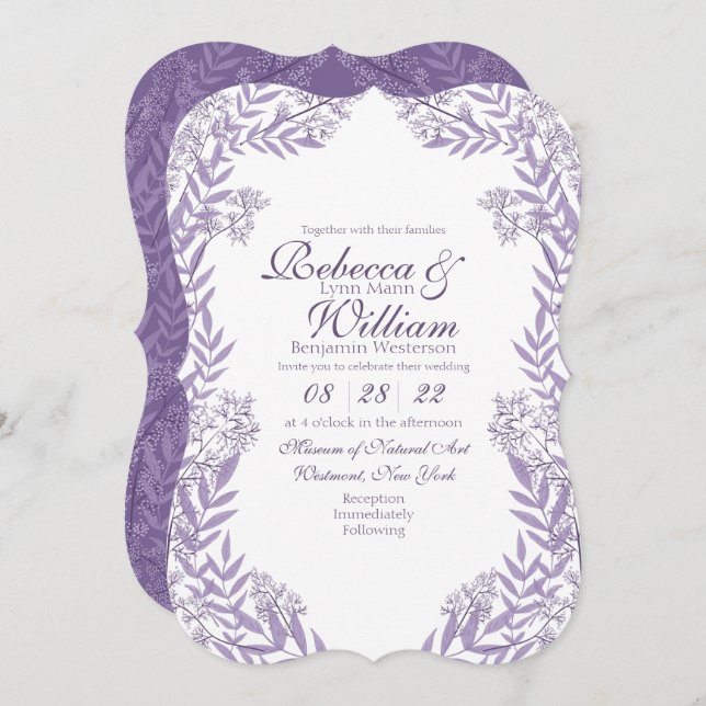 Invitación Lavender Boda púrpura Vintage Botánico (Anverso / Reverso)