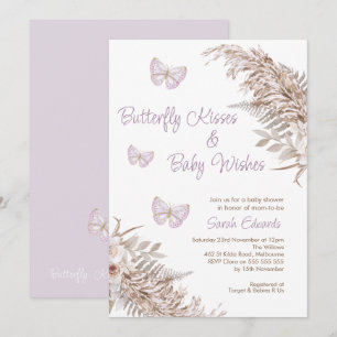 Invitación Lavender Boho Floral Butterfly besa Baby Shower