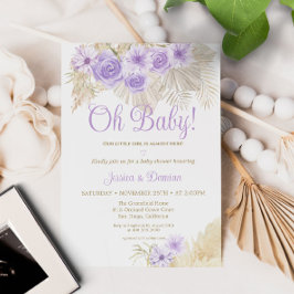 Invitación Lavender Boho Pampas Floral Palm Leaf Baby Shower
