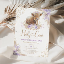 Lavender Boho Pampas Highland Cow Chica Cumpleaños