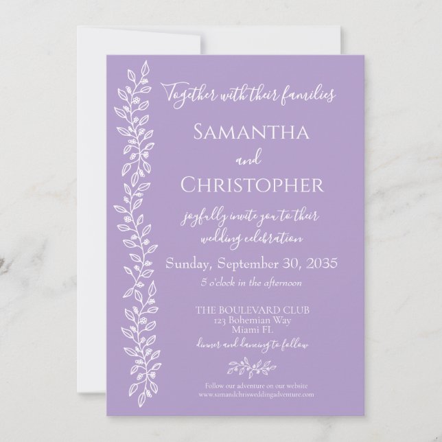 Invitación Lavender Boho Romántico Boda Mínimo Botánico (Anverso)