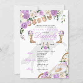 Invitación Lavender Boots y Rosas occidentales Quinceañera