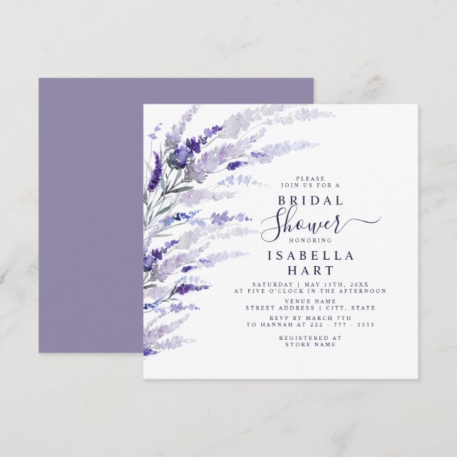 Invitación Lavender Botánica Floral Mauve Bridal Ducha (Anverso / Reverso)