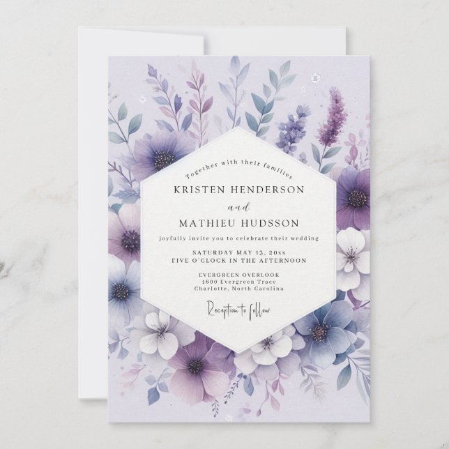 Invitación Lavender Botanical Romance Wedding (Anverso)