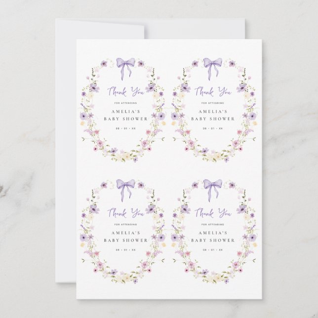Invitación Lavender Bow Gift Tag Printable (Anverso)