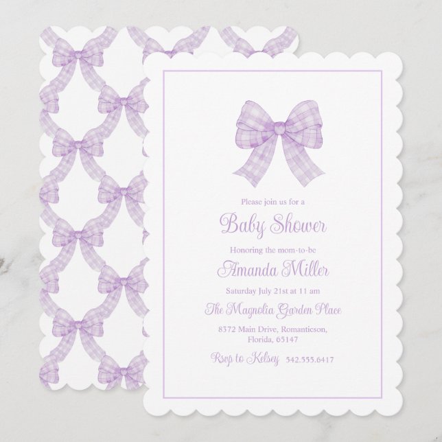 Invitación Lavender Bow Grandmillennial Preppy Baby Shower (Anverso / Reverso)
