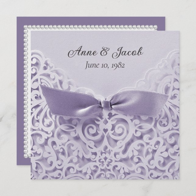 Invitación Lavender Bow On Lace Boda Vow Renovación (Anverso / Reverso)