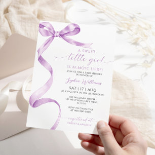 Invitación Lavender Bow Sweet Little Girl Baby Shower
