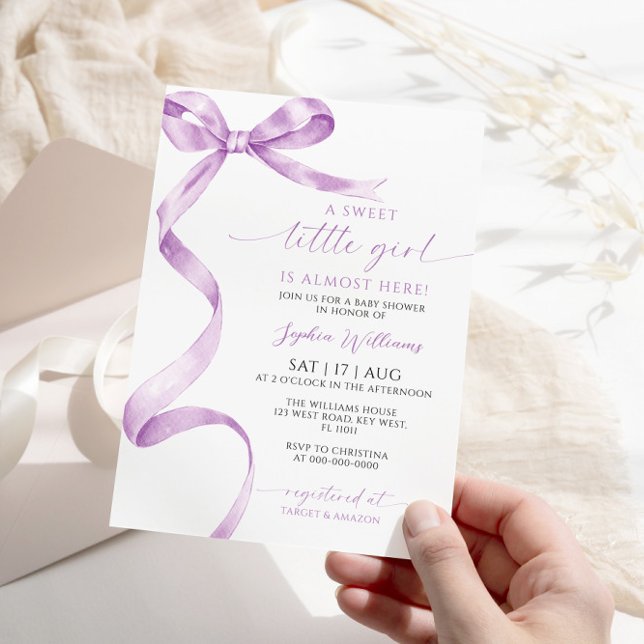 Invitación Lavender Bow Sweet Little Girl Baby Shower (Subido por el creador)