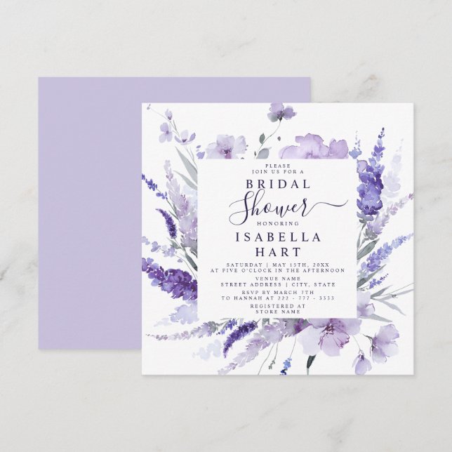 Invitación Lavender Bridal Shower Floral Botánica Elegante (Anverso / Reverso)