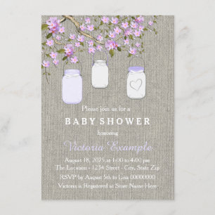 Invitación Lavender Burlap Mason Jar Baby Shower