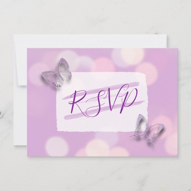 Invitación Lavender Butterflies Wedding RSVP (Anverso)