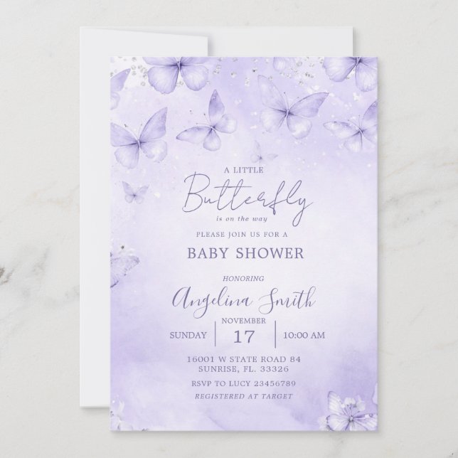 Invitación Lavender Butterfly Baby Shower Invitation Girl (Anverso)