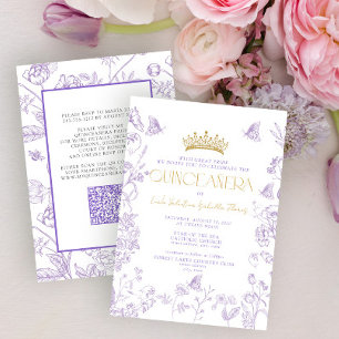 Invitación Lavender Butterfly de oro QR Quinceañera Quince Añ