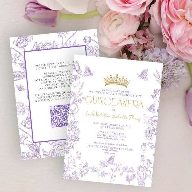 Invitación Lavender Butterfly de oro QR Quinceañera Quince Añ (Subido por el creador)