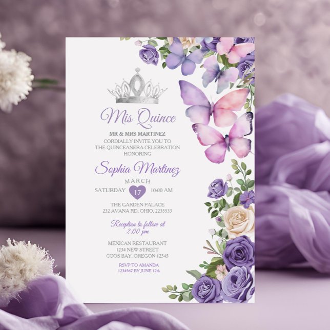 Invitación Lavender Butterfly Purple Quinceanera Cumpleaños (Subido por el creador)
