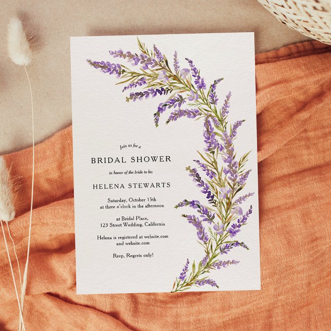 Invitación Lavender Caída agua floral ducha de novia (Fall lavender floral watercolor chic bridal shower invitation)