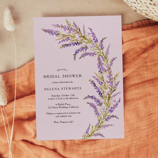 Invitación Lavender Caída agua floral ducha de novia (Lavender Fall floral watercolor bridal shower Invitation on lavender)