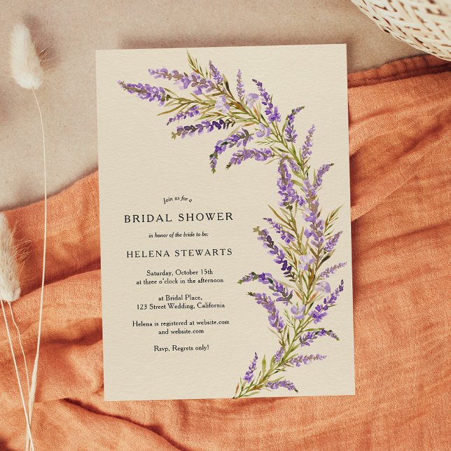 Invitación Lavender Caída agua floral ducha de novia (Fall lavender floral watercolor chic bridal shower invitation on ivory)