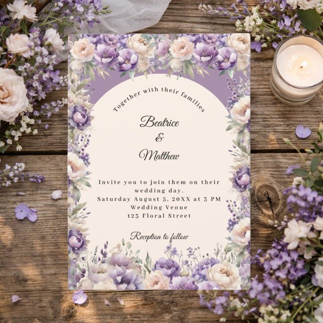 Invitación Lavender champagne cream floral arch wedding  (Subido por el creador)