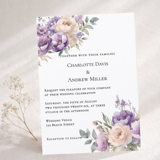Invitación Lavender champagne cream floral wedding (Subido por el creador)
