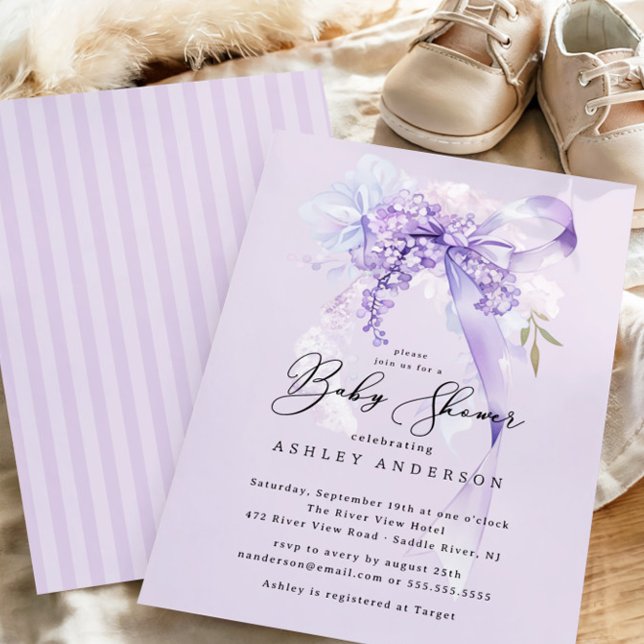 Invitación Lavender Coquette Bow Chica Baby Shower (Subido por el creador)