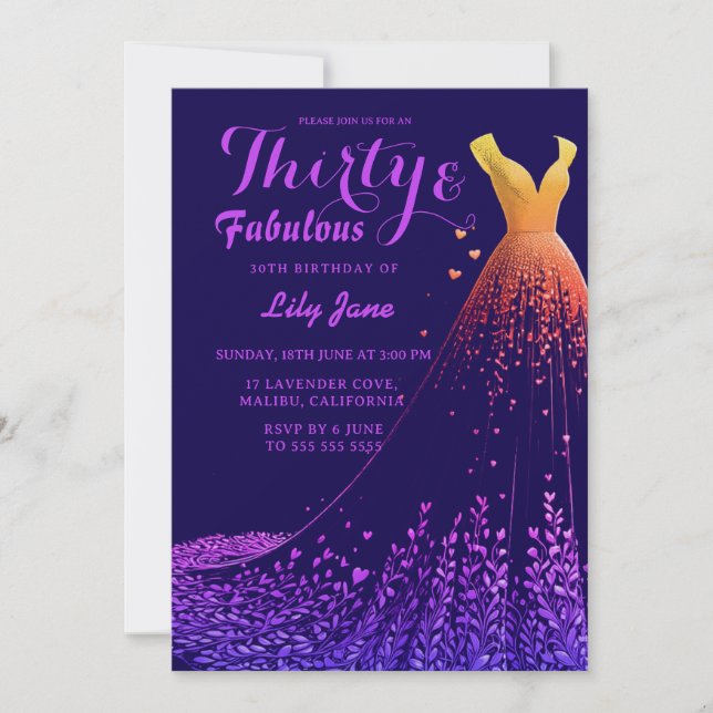 Invitación Lavender Cove Luxury Gown 30th Birthday Invitation (Anverso)