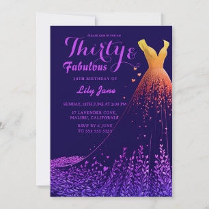 Invitación Lavender Cove Luxury Gown 30th Birthday Invitation