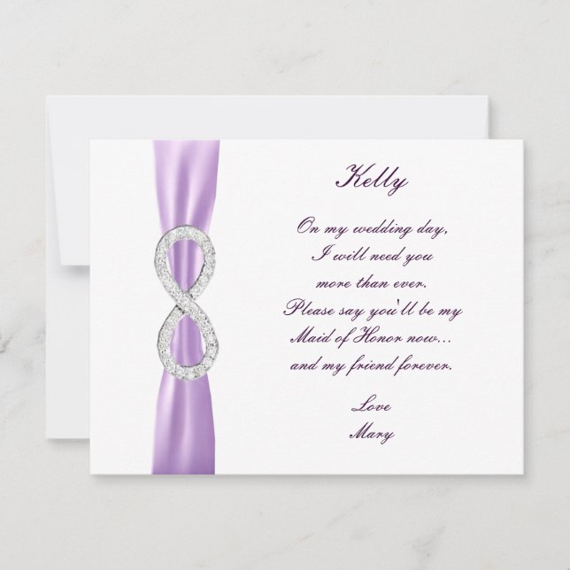 Invitación Lavender Diamond Infinity Maid Of Honor Card (Anverso)