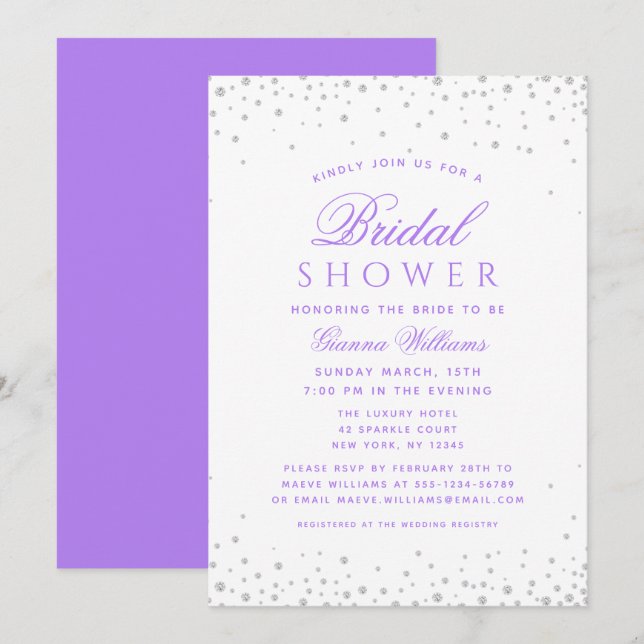 Invitación Lavender Diamonds Moderna Ducha Bridal De Lujo (Anverso / Reverso)