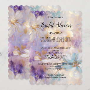 Invitación Lavender Ducha de Novias Floral de Glam de Oro Púr