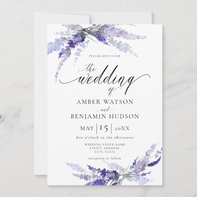 Invitación Lavender Dusty Puple Boda Botánico Floral (Anverso)