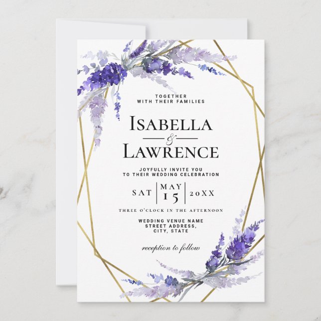 Invitación Lavender Dusty Purple Floral Frame Boda (Anverso)