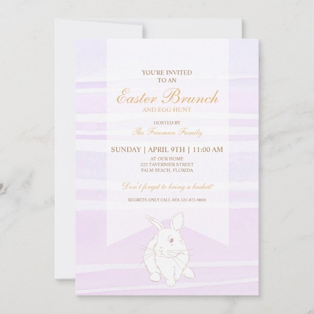 Invitación Lavender Easter Brunch & Egg Hunt Bunny (Anverso)