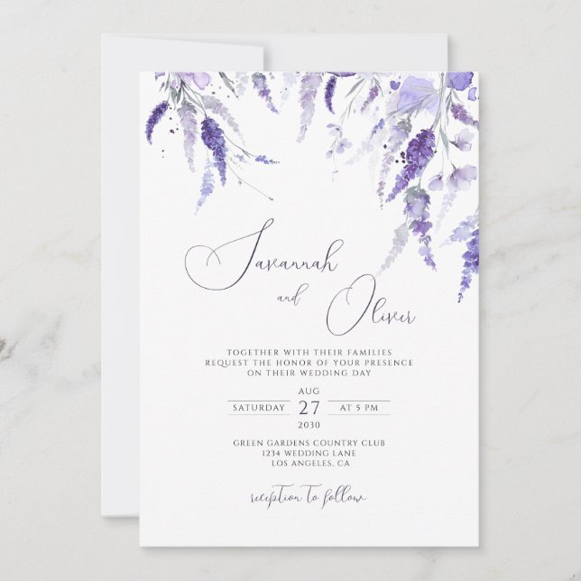 Invitación Lavender Elegant Meadow Boda de flores silvestres (Anverso)