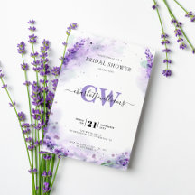 Lavender Elegante acuarela Monograma ducha de novi