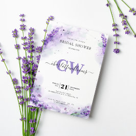Invitación Lavender Elegante acuarela Monograma ducha de novi