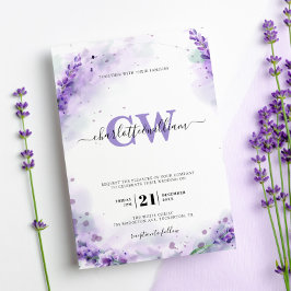 Invitación Lavender Elegante Boda Monograma de acuarela