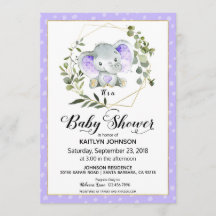 Lavender Elephant Baby Shower moderno