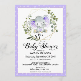 Invitación Lavender Elephant Baby Shower moderno