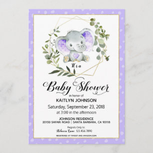Invitación Lavender Elephant Baby Shower moderno